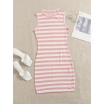 Striped Pattern Rib-knit Bodycon Dress