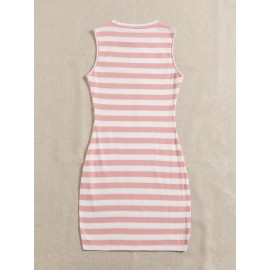 Striped Pattern Rib-knit Bodycon Dress