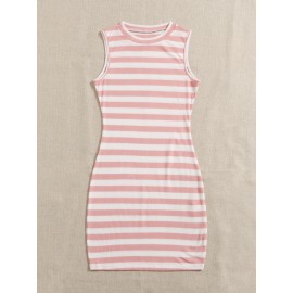 Striped Pattern Rib-knit Bodycon Dress
