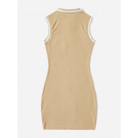 Letter Patch Detail Contrast Trim Polo Neck Dress