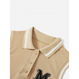 Letter Patch Detail Contrast Trim Polo Neck Dress