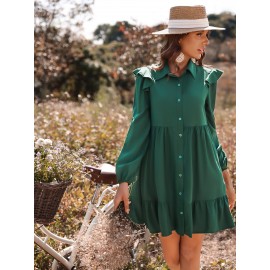 Solid Ruffle Trim Smock Dress