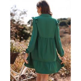 Solid Ruffle Trim Smock Dress