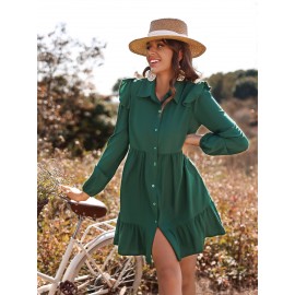 Solid Ruffle Trim Smock Dress