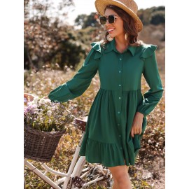 Solid Ruffle Trim Smock Dress