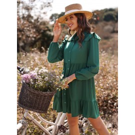 Solid Ruffle Trim Smock Dress