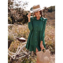 Solid Ruffle Trim Smock Dress